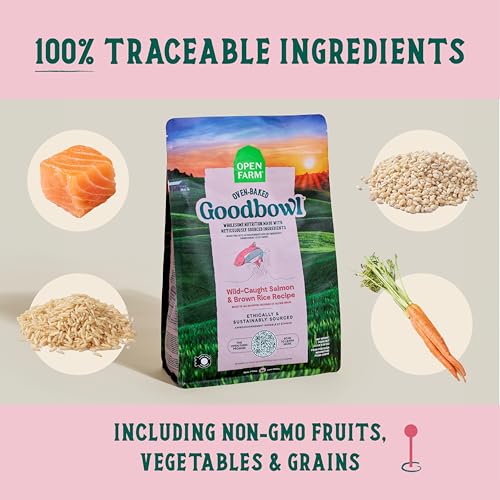 Open Farm Goodbowl, Oven-Baked Small Batch Dry Dog Food - Wild Caught Salmon & Brown Rice Recipe, Includes Non-GMO Produce & Grains, 22lb Bag (352oz Bag)