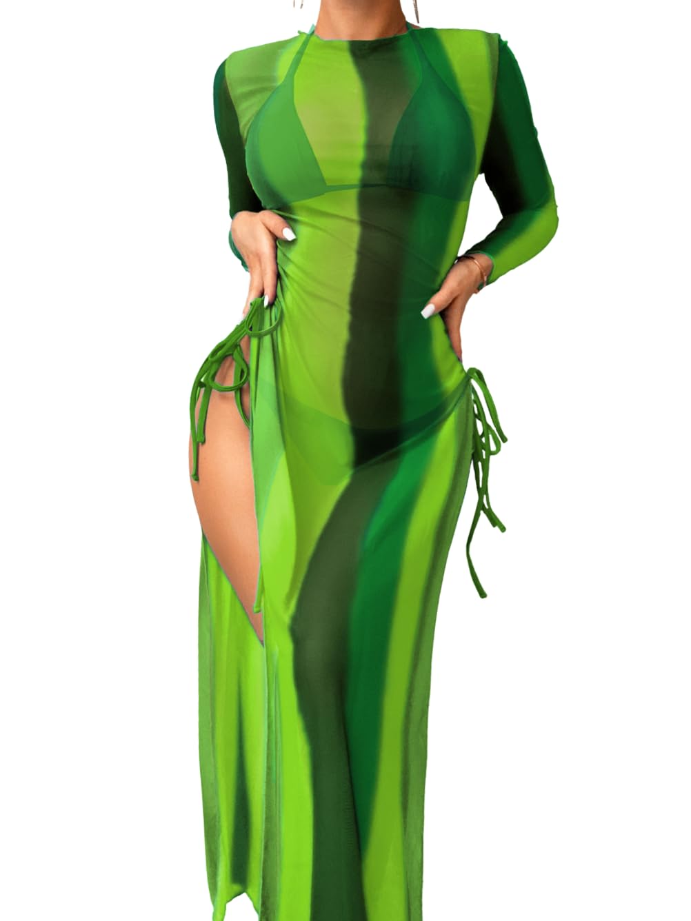 Kaei&Shi 3 Piece Colorblock Swimsuit,Halter Triangle Bikini Sets for Women,Sexy Bathing Suit with Coverup Rave Festival