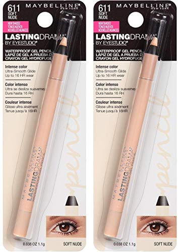 (2 Pack) Maybelline New York Eyestudio Lasting Drama Waterproof Gel Eye Pencil, Soft Nude, 0.04 Ounce