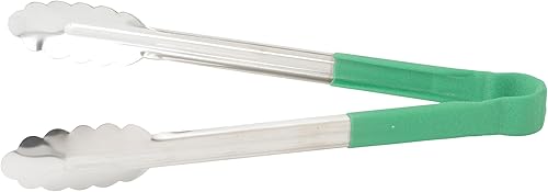 Winco, Pinza utilitaria de 12 pulgadas con agarre antideslizante verde, acero inoxidable
