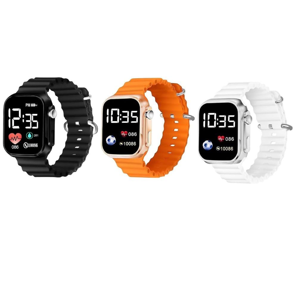 ZOVUTA Ultra Digital Dial Waterproof Smart Design LED Display Kids Watch for Boys & Girls, Men & Women, Birthday Gift (Age 4-15 Years) (Pack of 3) (Multicolor) (B0D9H3RLGJ) Amazon Price History, Amazon Price Tracker