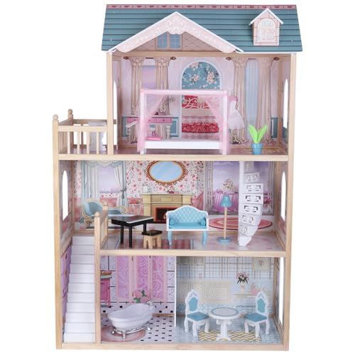 Bandits & Angels Holzpuppenhaus Sweet Country House ab 3 Jahren 124 cm hoch Pink/Blau – inklusive...
