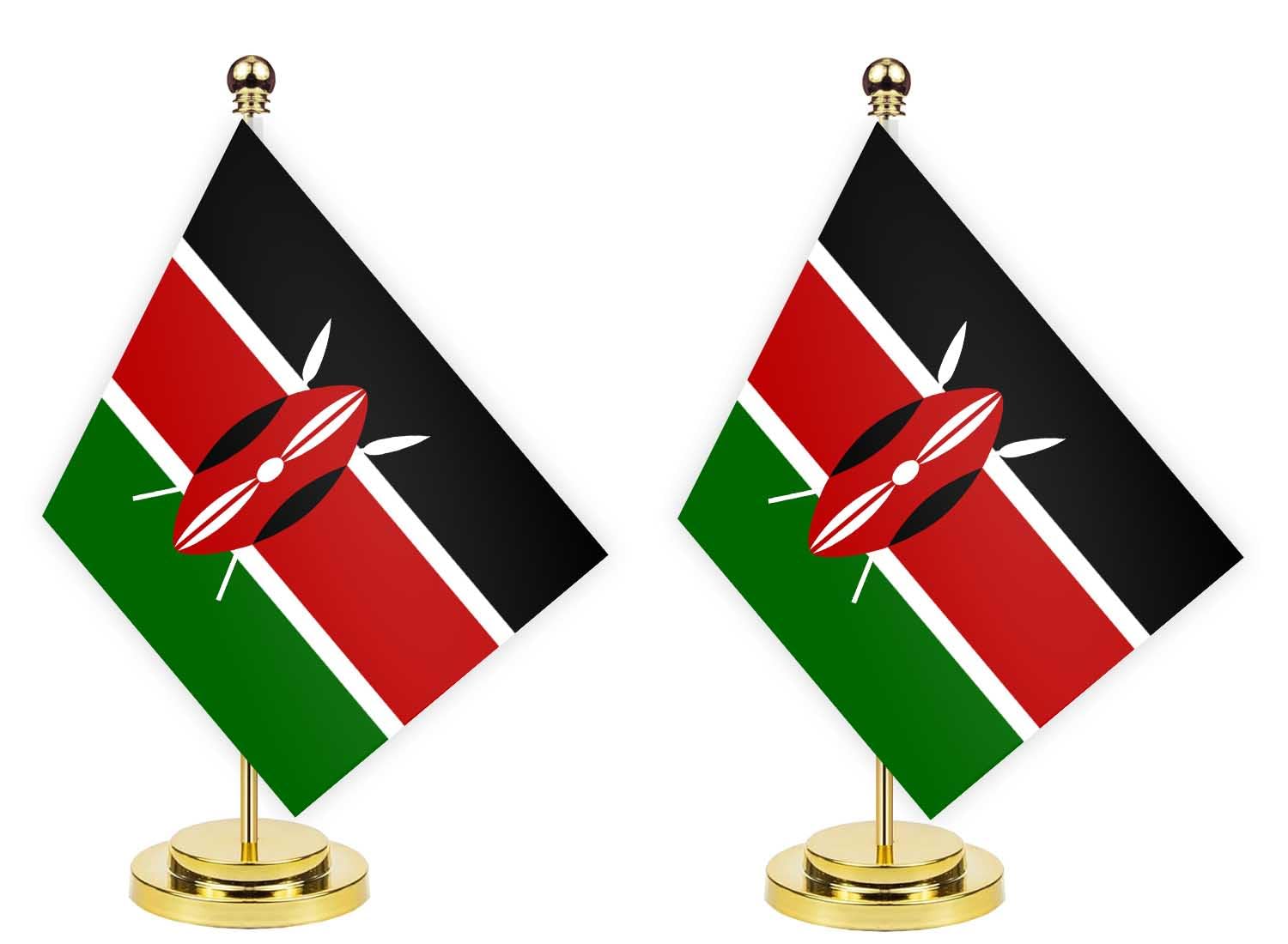 2PCS Kenya Desk Flag,12 inch Tall Small Kenyans Indoor Banner,Tiny Printing Decor For Office Home Table