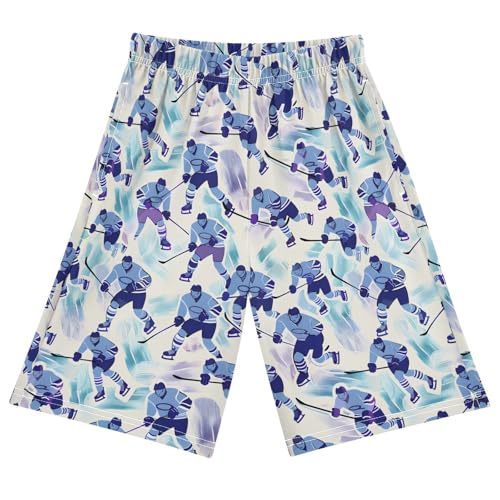 ALAZA Ice Hockey Player Watercolor Stylish Pajama Shorts Elastic Waist Casual Sleep Shorts with Pockets Size 6-14