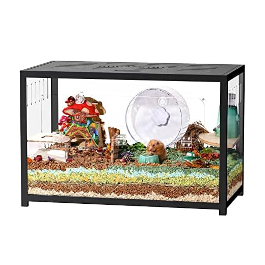 BUCATSTATE Hamster Cage Metal - Small Animal Habitats Stackable with Deep Burrow Chew Proof 31.4in*17.6in*20in for Dwarf Syrian Hamster, Mice, Gerbil, Reptiles (Black)