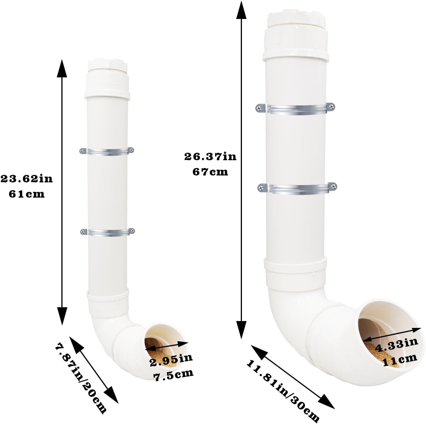 2 Pcs No Waste Chicken Feeders Kit - Large & Small Gravity PVC Feeders for Poultry (Chickens, Ducks, Turkeys, Geese) - Image 2