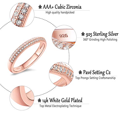 14K Gold Plated Eternity Rings for Women 925 Sterling Silver Wedding Bands Cubic Zirconia 2 Rows Size 5-104