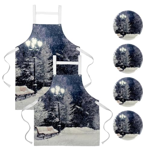 Tablier de cuisine pour restaurant et bistrot au motif arbre à neige d'hiver