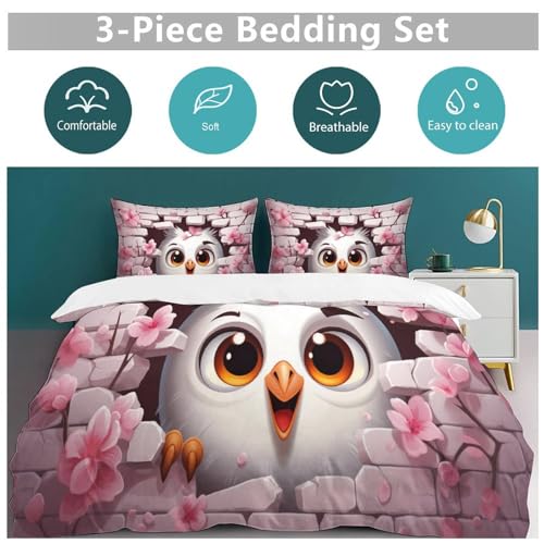 Housse de couette oiseau mignon parure de lit king durable finition coton doux - 6
