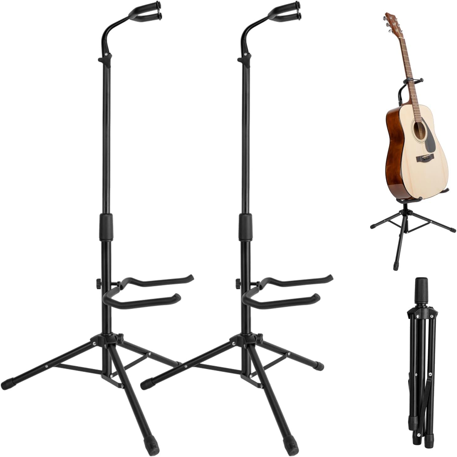 New bee Stojak na gitarę, składany, regulowana wysokość 80-93 cm, stojak z uchwytem na szyję do gitary elektrycznej, gitary akustycznej, basowej, głośności, ukulele (2 sztuki)