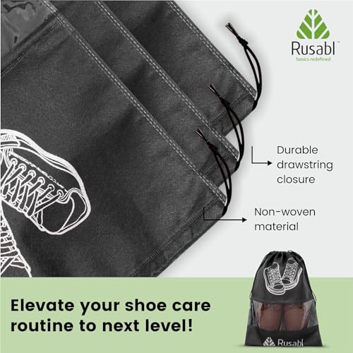 Image of Rusabl Shoe Bag for Travel (Pack of 9, Black) Non Woven, See Through Window, Drawstring Closure, Travel Organiser Pouch for Women & Men Sports Shoes, Sandals, Slippers, Footwear Cover for Travelling