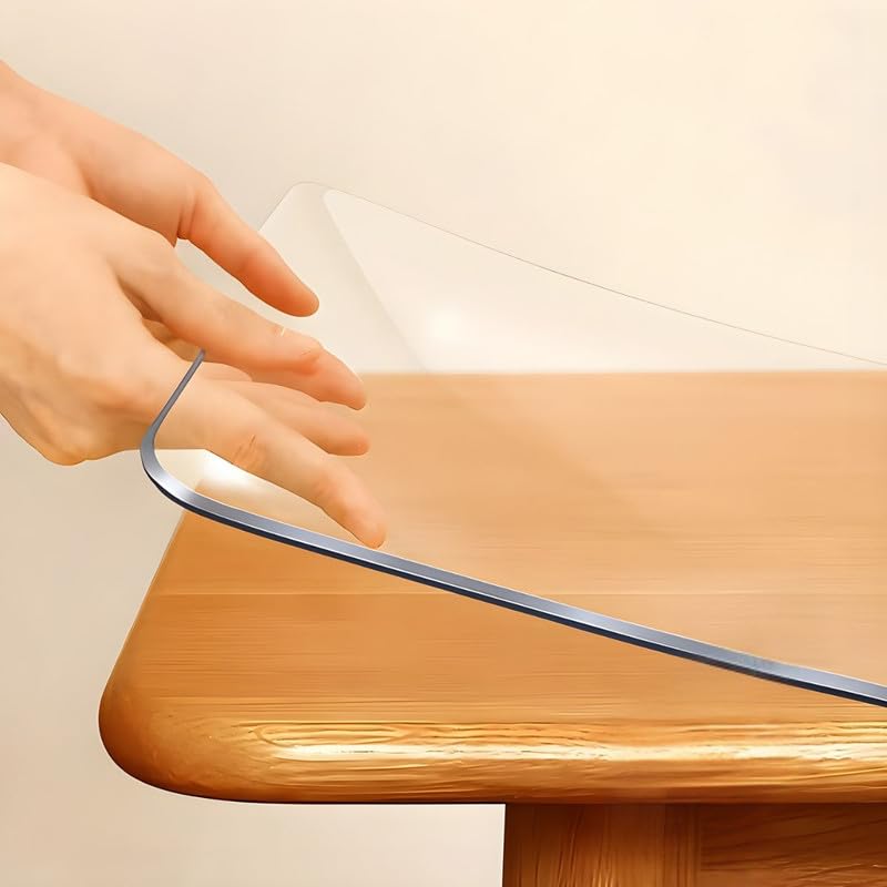 Qlarity Covers Clear 3mm Max Shield Table Cover 40 X 60 Inch (101.6X152.4cm) Dining PVC Table Cover 4/6 Seater|Anti-Slip, Heat/Water Resistant Transparent Table Protector|Customised Sizes, Rectangular