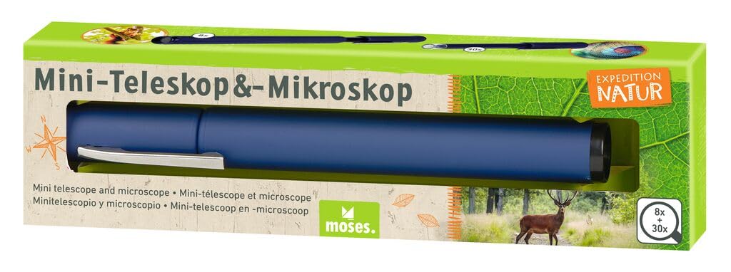 moses Expedition Natur 9837 Mini Telescope & Microscope, Explorer Accessories for Kids, Pocket Microscope and Pocket Telescope for Travel, Perfect for Hiking, Camping or Camping, Blue