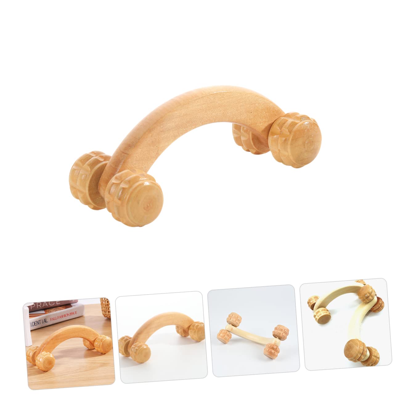 Homoyoyo Handheld Massager Roller 4 Wheel Back Roller Massager Tool Wooden Massage Balls for Muscle Relief Easy to Use for Home Office Travel