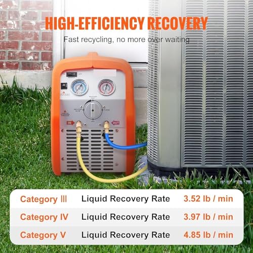 Máquina portátil de recuperación de refrigerante para sistemas HVAC, unidad de recuperación eficiente de CA, 120 V para manejo profesional de refrigerantes líquidos