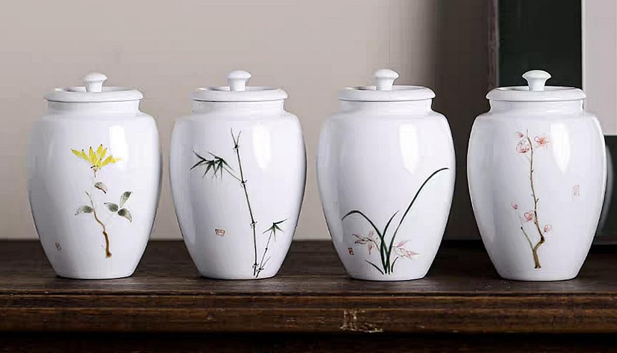 Amazon｜茶缶 中国風磁器茶筒 茶入れ 密閉 茶道道具 1個入り 手工 お茶