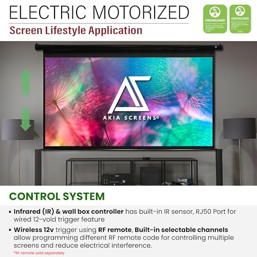 Image of Akia Screens 125-Inch Motorized Projector Screen, 16:9, Electric Drop Down with Remote, Wall or Ceiling Mount, 4K /8K Ready, AK-MOTORIZE125H2.