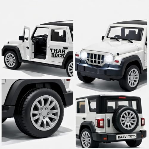 Image of Thar Roxx 1:32 Scale DieCast Metal Pull Back Action Openable Doors 4x4 Thar Premium Car Toy with Lights and Music for Kids,Gift 2+yrs Girls & Boys (Thar 1:32 Scale White)