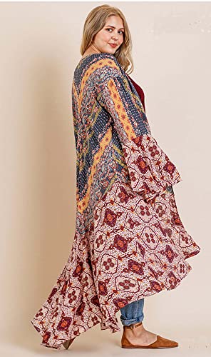 Umgee Womens Ruffled Long Body Kimono with a Multicolored Print3