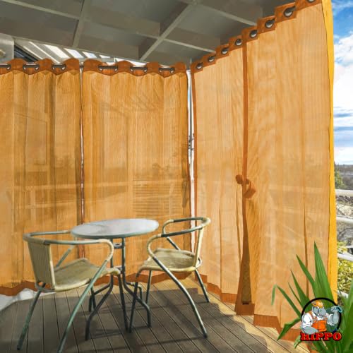 Image of HIPPO 150 GSM Outdoor Sun Blocking Balcony Eyelet /Grommet CurtainsCurtains Sun & UV Protection, Light Filtering Window Curtain (Yellow, 4.5FTX4.5FT, 1PC)