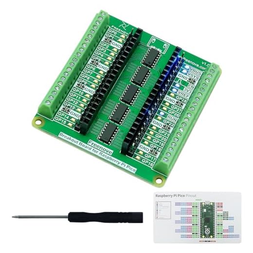 Freenove Breakout Board for Raspberry Pi Pico 1 2 W H WH, Terminal Block Shield HAT with Pin Header, GPIO Status LED