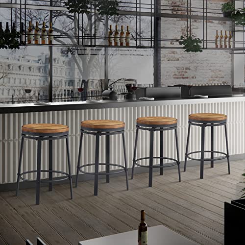 oulluo Bar Stools, Swivel Bar Stools Set of 2, Round Counter Height Stools, Stools for Kitchen Counter,24 Inch Metal Counter Stools with Solid Wood, Industrial Kitchen Stools, Rustic Brown,520P-BBWD by OUllUO - Used condition - Image 8