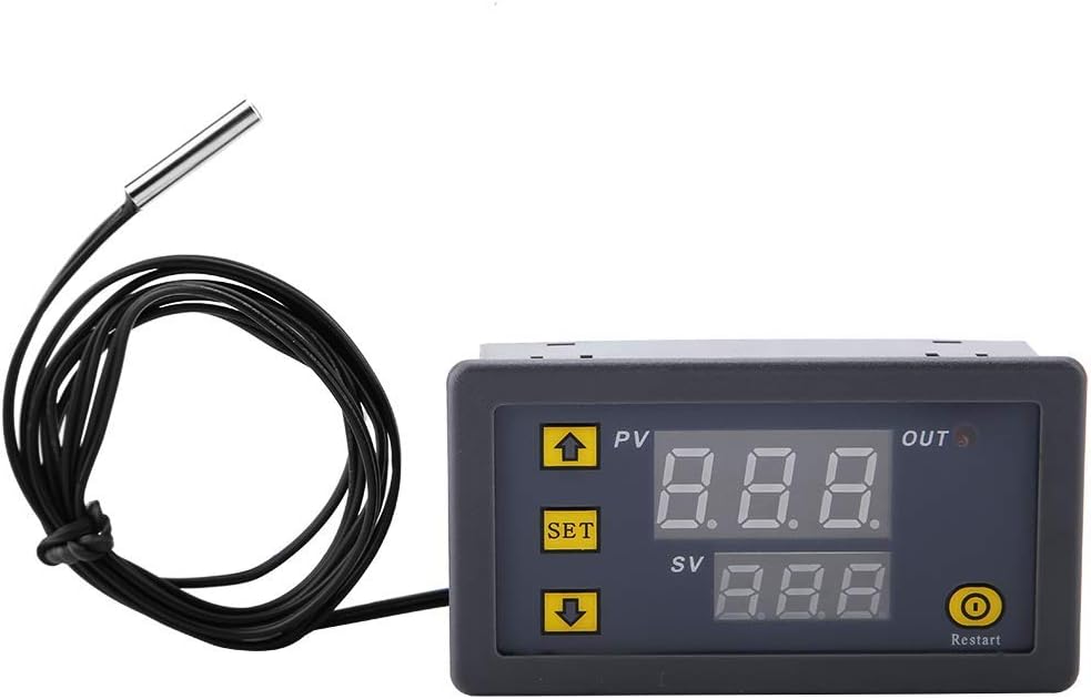 Digital Temperature Controller Digital Thermostat W3230 DC 12V 24V 220V LCD Timer Sensor Monitoring Meter with LED Display(12V red and Blue Display)