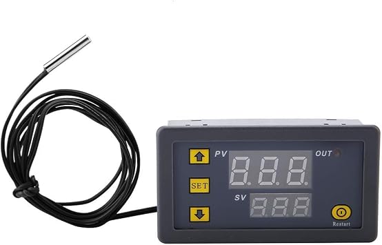 Digital Temperature Controller Digital Thermostat W3230 DC 12V 24V 220V LCD Timer Sensor Monitoring Meter with LED Display12V red and Blue Display