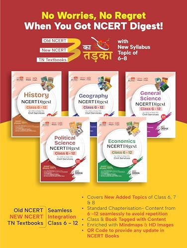 Image of Disha Combo (5 Books) History, Political Science, Economics, Gen Science & Geography NCERT Digest (Class 6 - 12) for UPSC & State PSC Civil Services 3rd Edn | Old + New NCERT + TN | Prelims & Mains