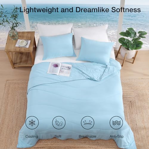 Monbix ChillChilla Cooling Comforter King Size-3 Pieces Cooling Blankets for Hot Sleepers and Night Sweats, Double-Sided Summer King Size Comforter Set, Breathable Lightweight Blanket Blue