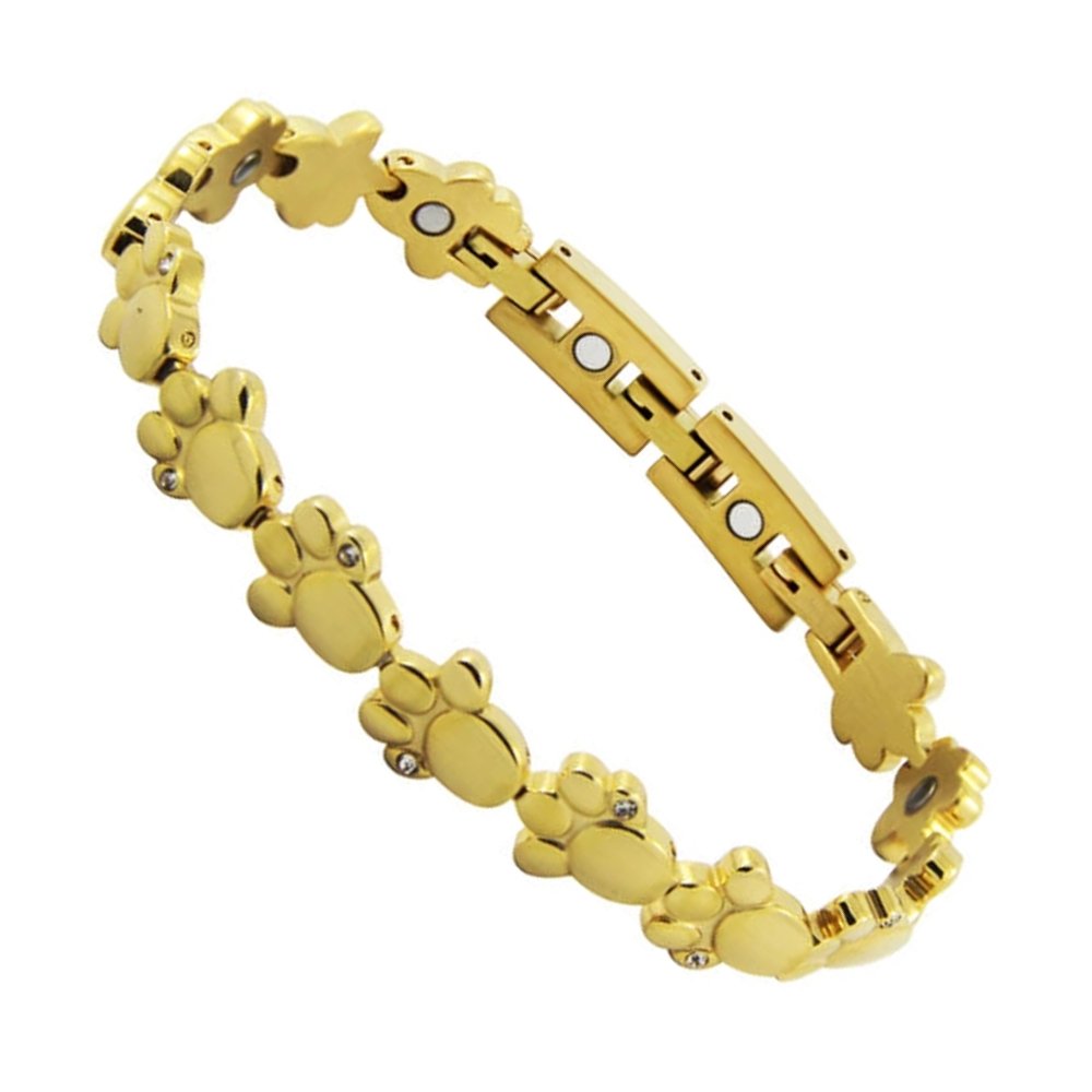 Goldenes Tierpfote Magnet Armband Pfote Tatze 24k hartvergoldet mit glitzernden Swarovski Crystals Energetix 4you 2153 Magnetix Fashion S/M