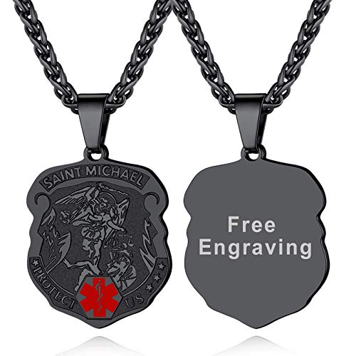 Supcare St Michael Pendant with Chain Saint Michael Pendant Men Saint Michael Necklace Black Emergency Id Necklace