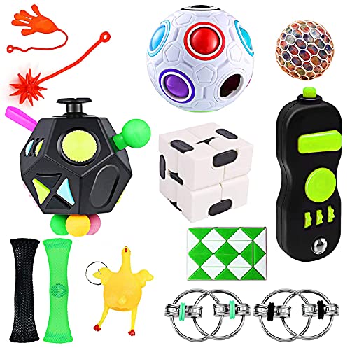 YLIANG Sensory Fidget Toys, Fidget Toys Set - Fidget Pack Including Infinity Cube, Fidget Pad Cube, Magic Bean Ball, Pop Tubes, Grape Ball, Flippy Chain, Mesh and Marble Sensory Toys
