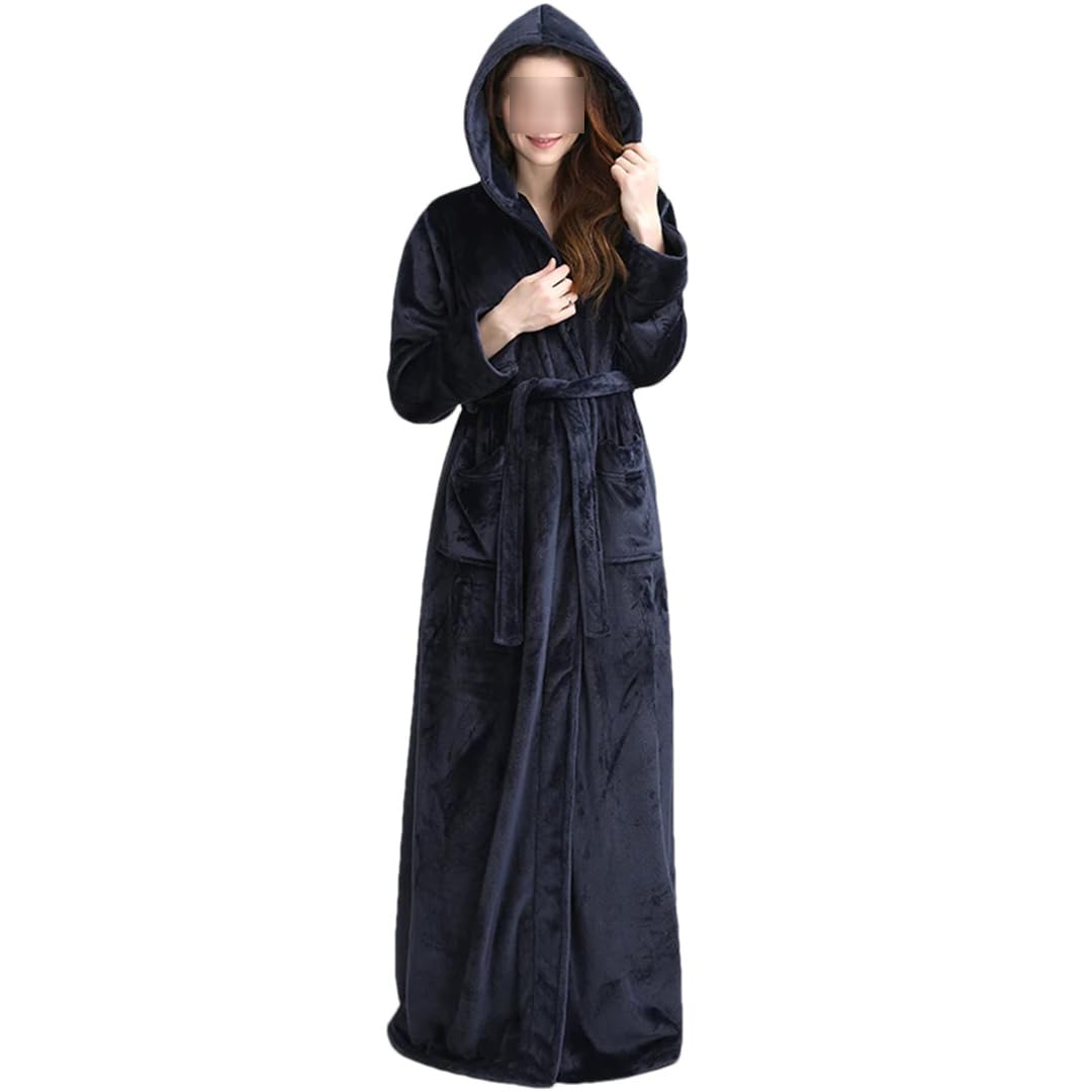 Women Winter Long Bathrobe Warm Flannel Hooded Fleece Bath Robe Lovers Dressing Gown Men Sleepwear