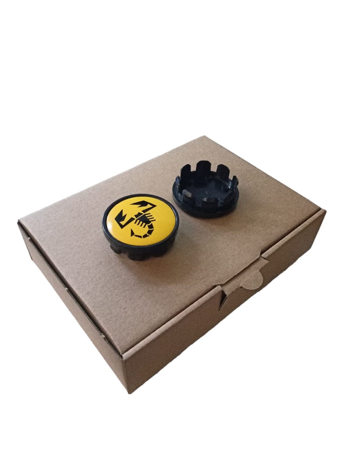 Set 4 Tappi Coprimozzo Copri Mozzo con Scorpione Diametro 50 mm Compatibili per ABARTH Cerchi Essesse Coppe Coppette per Cerchi in Lega Giallo Nero