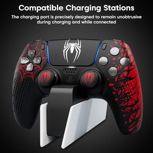 Image of Sounce Anti-Slip Silicone PS5 Controller Skin Cover - Non-Slip Protective Grip Sleeve with Thumb Grip Caps, Touch Pad Sticker & Wrap Cover Stickers for PlayStation 5 (Pack of 1, Red Skin Cover)