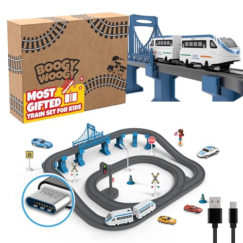 Image of BOOGYWOOGY Vande Bharat Express Toy Train Set | 77-Piece Battery-Operated Indian Railway Set with DIY Magnetic Tracks | Educational City Train Set for Kids 3, Multicolor