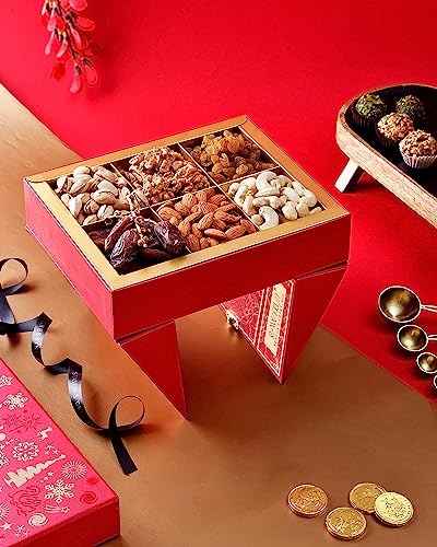 Image of Hyperfoods Rakhi Gift Hamper For Brother Rakhi Gift Set For Brother Gift For Brother Raksha Bandhan Red Stand Box Almond Cashew Pista Dry Fruits Combo Pack