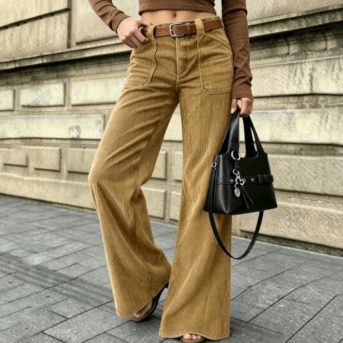 Womens Corduroy Pants Wide Leg High Waisted Dressy Work Baggy Long Trousers - image 8