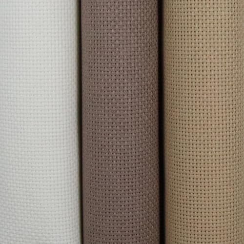 Image of KCS 3 pc of 15 inch x 18 inch(38cmx45cm) 18 Count Cross Stitch Cotton Aida Cloth Needlework Rolled Fabric Box,18CT,Antique White +Coffee+Khaki
