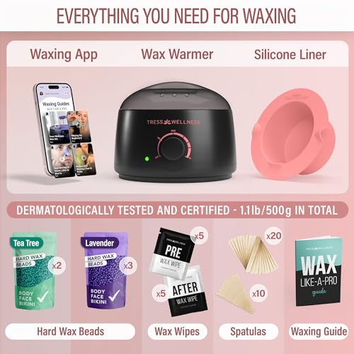 Image of Tress Wellness Award Winning Waxing Kit for Sensitive Skin - Safe for Face & Skin, Easy to Use - At-Home Kit for Face, Bikini, Brazilian & Full Body - Midnight Rose, No Display
