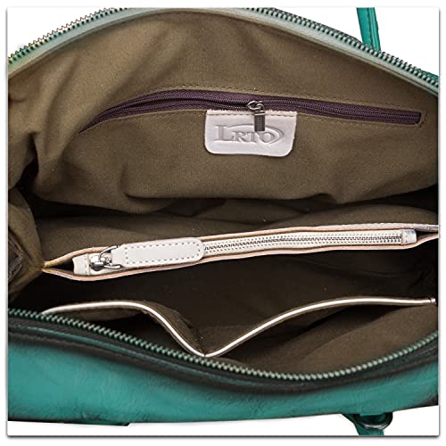 Image of Genuine Leather Top Handle Handbag Satchel for Women Handmade Vintage Handbags Purse Retro Cowhide Crossbody Hobo Bag Purses (Cyan)