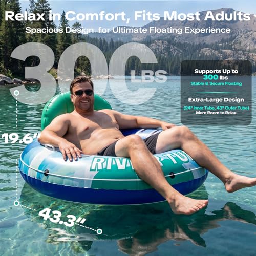 Image of Verdenu Inflatable River Tube Float with Detachable Canopy, Heavy Duty River Float for Adults, Large Pool Float with Backrest & Cup Holder for Lake, River, Pool