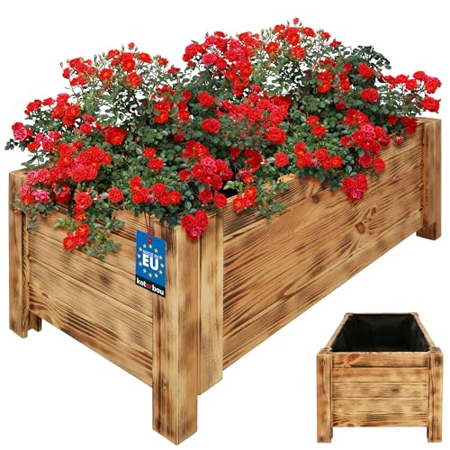 KOTARBAU® Blumenkasten Holz für draußen Pflanzkasten lang 79cm Breite 39cm Pflanzkübel Holz Outdoor Blumenkiste für Terrasse & Balkon Blumenkasten Holzoptik rustikal Kräuterkiste