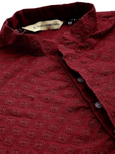 Image of Rajubhai Hargovindas Men Pure Cotton Chikankari Embroidered Straight Kurta