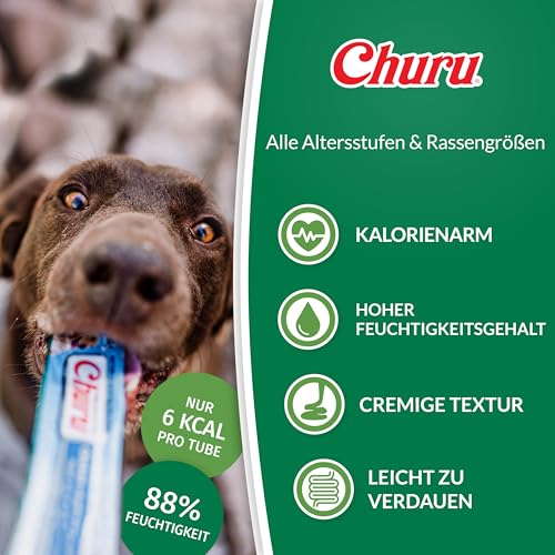 INABA Churu Hundeleckerli Keine Nebenerzeugnisse Creamy Snack, Getreidefrei, Zuckerfrei, Kalorienarm, 100% natürliches Fleisch mit Huhn & Gemüse 56 g (1er Pack)