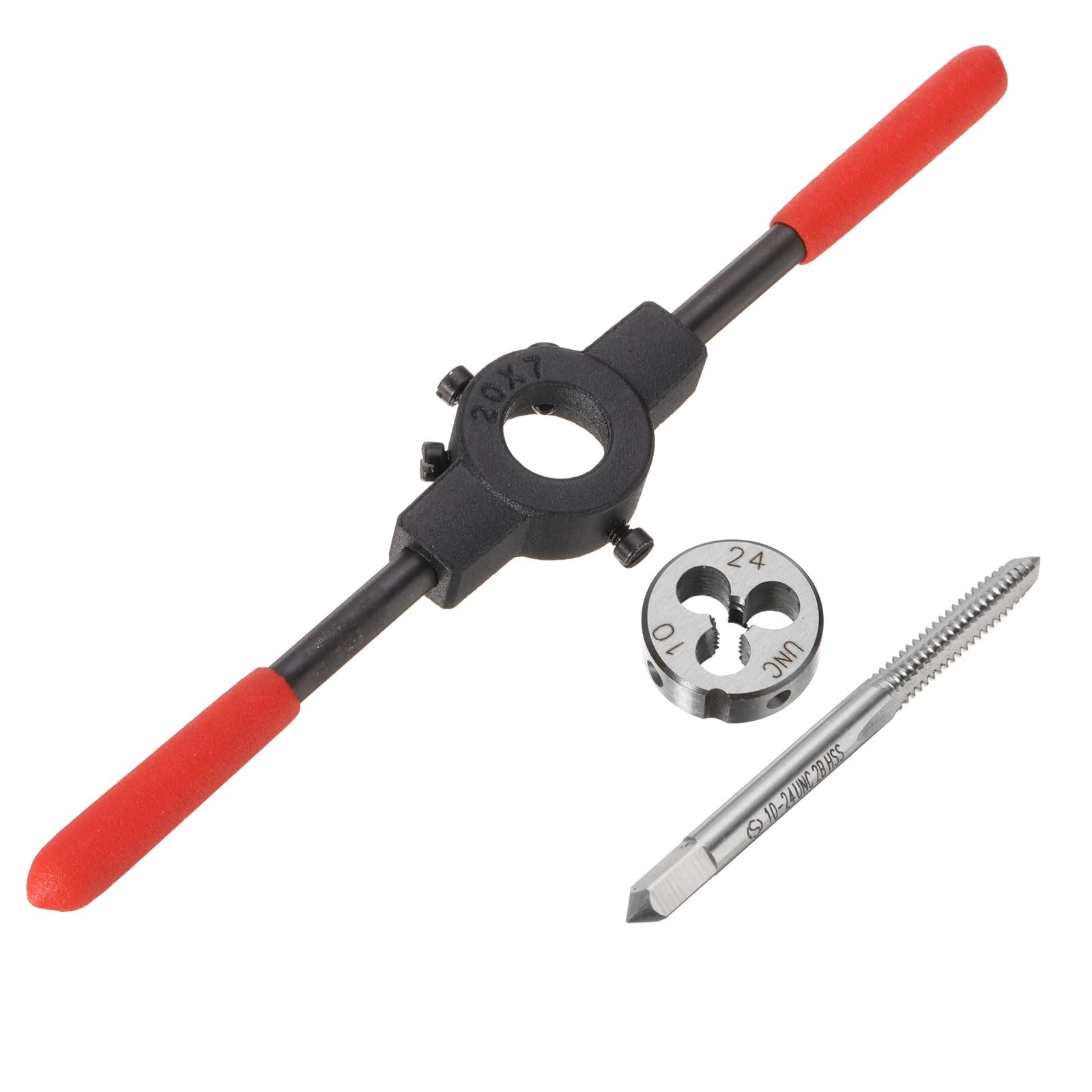 uxcell 10-24 UNC Tap and Die Set 20mm Round Die Stock Handle Wrench with Plastic Handle, High Speed Steel Machine Thread Tap and Round Die Threading