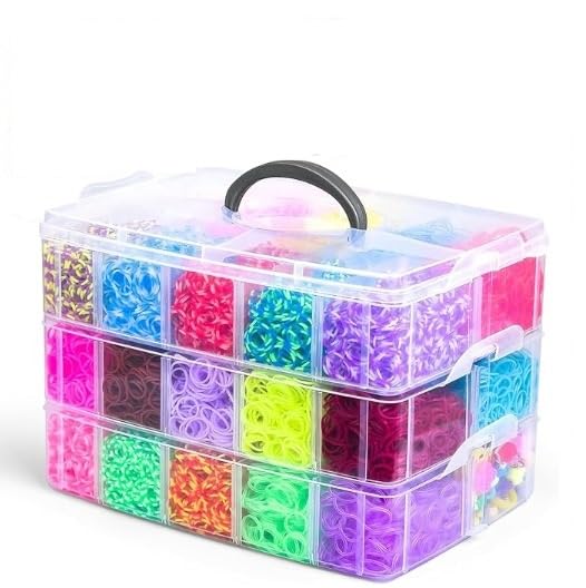 MEDA 17000 Pcs Loom Band Kit Rubber Band Bracelet Kit with 3 Layer Storage Box, DIY Loom Bracelet Kit Includes Alphabet Beads S Hooks for and Many Accessories Boys and Girls