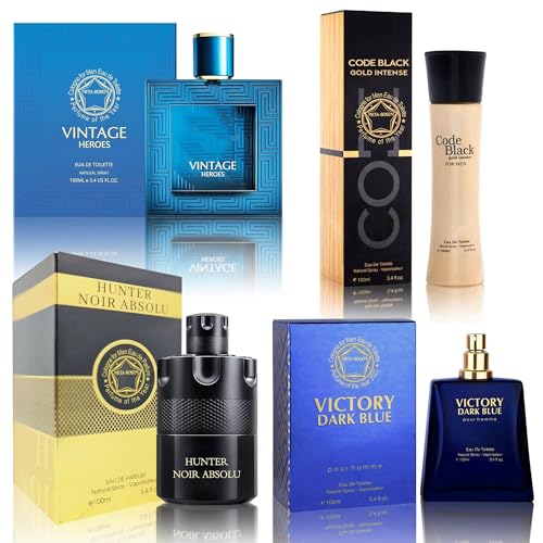 Cologne for Men Set (100ml x 4PCS Variety Pack), VDBlue, BCIGold, VintageH, Hunter Noir, Long Lasting Perfume for Men All Day Use