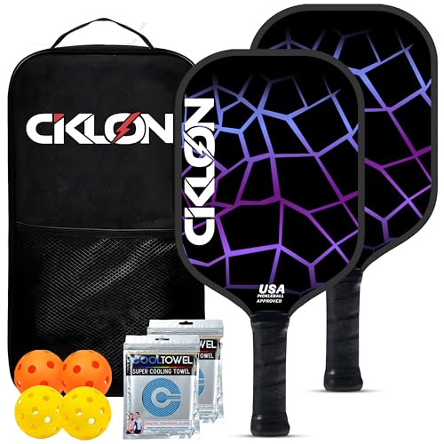 Ciklon | Raquetas de Pickleball | Set de 2 o 4 Palas Pickleball, Fibra de Vidrio y Núcleo de Panel de Abeja Polipropileno (PPL) | USAPA | Cuatro Bolas Interior y Exterior | Bolsa y Toallas
